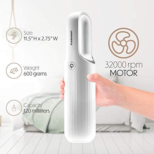 STARUMENT Portable Hand Vacuum Cleaner Handheld Cordless Cleaner for Dust Pet Hair Dirt, Home, Car Interior, Lightweight, Easy to Use, Compact Design Battery Rechargeable with USB-C Cable White - Image 4