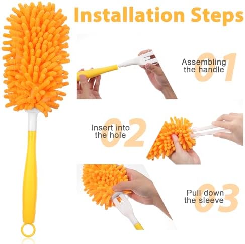 11-Pack Reusable Duster Kit – Heavy Duty Chenille Refills with Handle, 360° Microfiber Dusting for Home & Office (Orange) - Image 4