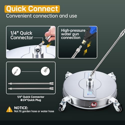 16.5" Pressure Washer Surface Cleaner with 4 Wheels, Surface Cleaner for Pressure Washer, 2 Extension Wands, 2 Replacement Nozzles, Power Washer Surface Cleaner for Concrete, Driveway - Image 5