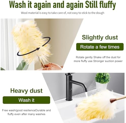 Natural Lambswool Duster 20 Inch Handheld with Wooden Handle Duster Dusting Tool for Blinds Electronics Furniture Delicate Surfaces (2Pcs) - Image 5