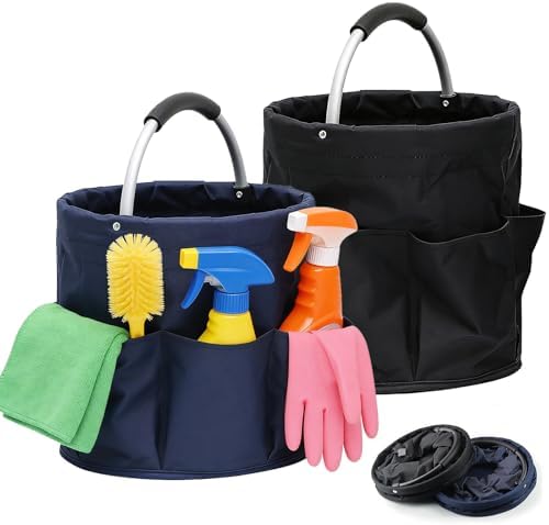 Tool Bucket Organizer 2-Pack, 17L Foldable Cleaner Caddy with 6 Pockets，Handle for Garden、Family and Bathroom, Can Also be Used as a Beach Basket or Shopping Basket，Black+Navy Blue by Unknown