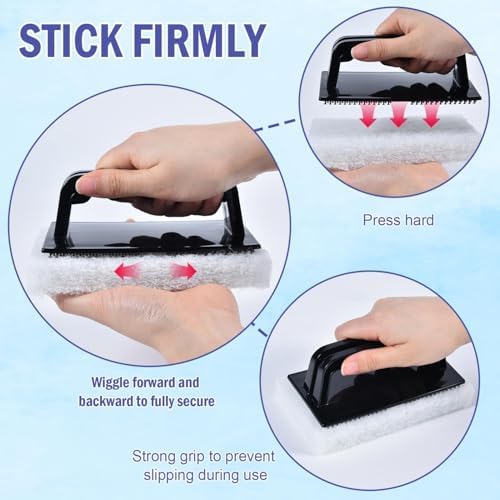 YoleShy Handled Scrubber Set, Non-Scratch Bathroom Scrubbing Pads, Bathtub Scrubber with Handle, Reusable Cleaning Sponge for Shower Tile, Bathtube, Sink, Spas Tubs & Swimming Pool Step - Image 3