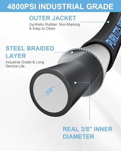3/8'' Pressure Washer Hose 4800PSI, Steel Wire Biaided Hose 100FT - Image 3