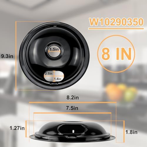 W10290350 W10290353 Porcelain Burner Drip Pans Compatible with Whirl-pool Electric Stove Range Top Drip Bowls Includes 1 Large 8-Inch and 3 Small 6-Inch Drip Pans Black by Cenipar - Image 4