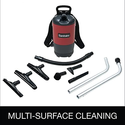 Sanitaire EURSC412B Quiet Clean Backpack Lightweight Vacuum, 8.5 Amps Power, 21" Length x 10-1/2" Width x 10-1/2" Height, Black/Red,Chrome - Image 2