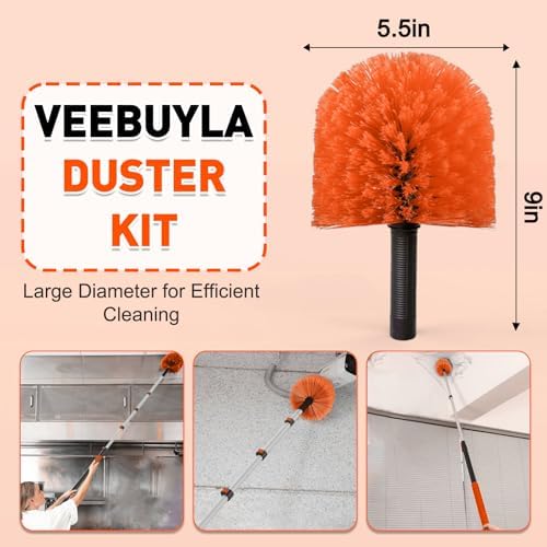 26FT Reach Cobweb Duster with Extension Pole - Spider Web Brush for Cleaning with 5-20FT 4-Section Flip-Lock Telescopic Pole, Effortlessly Cleans High Indoor & Outdoor Webs - Image 2