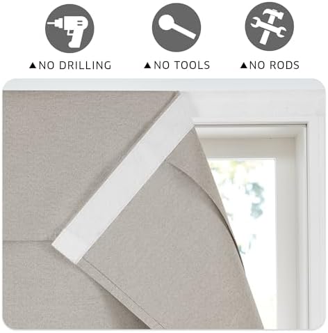 RYB HOME 100% Blackout Curtains for French Door, Privacy Lightweighted Door Window Curtains Thermal Insulated for Kitchen Living Room Easy to Install Blinds, W26 x L69 inch, 1 Pc, Taupe - Image 4