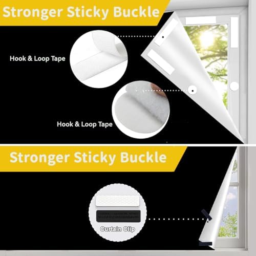 100% Blackout Curtains for Bedroom Blinds Shades,57x118Inch,No Drill,Cuttable Portable Removable Black Out Window Cover for Baby Nursery,RV,Media Room,Hook Loop Tape Straps Stickers,Magnetic Clips - Image 4