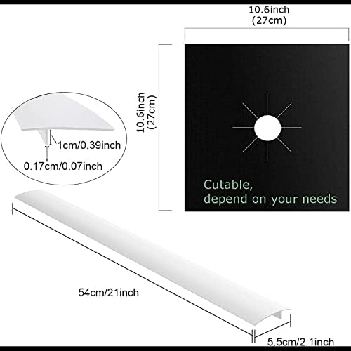 Stove Covers, Gas Stove Liners, MSDADA 8 Pcs 10.6" x 10.6" Black Gas Stove Protectors with 2 Pcs 21” White Stove Gap Covers, 0.2 mm Double Thickness, Reusable, Non-Stick, Easy to Clean - Image 2