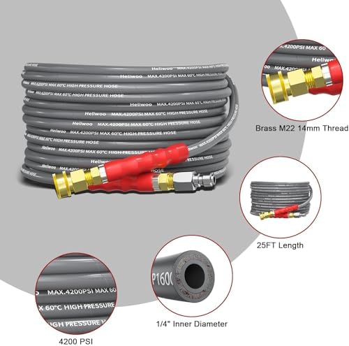 1/4’’ Pressure Washer Hose 25FT, Steel Wire Biaided Hose 4200PSI - Image 4