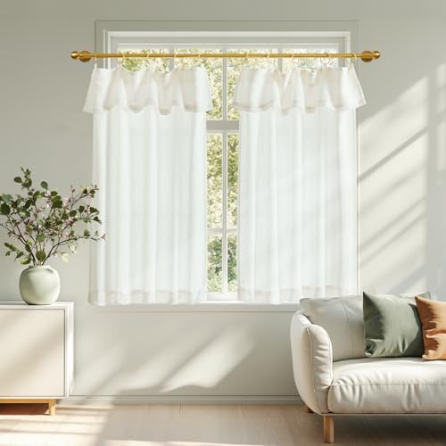 jinchan Linen Tier Kitchen Curtains, 30x36, 2 Panels, Beige White - Image 2