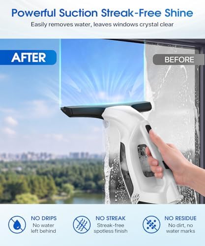 Window Vacuum Squeegee Cordless, 3-in-1 Electric Window Cleaner Tool with Spray & Microfiber Pad, Streak-Free 2200Pa Suction for Glass, Shower Doors, Mirrors, Tiles and Car Windows - Image 3