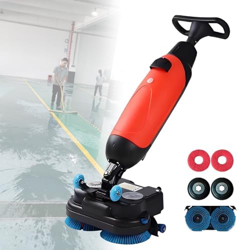 Commercial Floor Scrubber Machine, Compact Battery Powered Walk-Behind Floor Cleaner, 3 Hour Fast Charging Coverage 10764 Sqft/H, for Office, Salon, Restaurant & Small Spaces. Red by Unknown