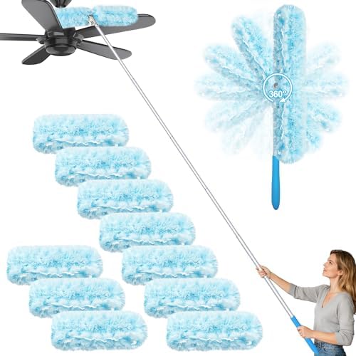 JEHONN Duster with 6 ft Extension Pole, 10 Refills Compatible with Swiffer Super Extendable Handle Heavy Duty Dusting Wand Starter Kit for Cleaning High Ceiling Fan Shelves Vent Window Blind by JEHONN
