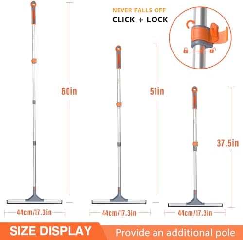 Eazer Floor Squeegee for Floor: Heavy Duty Scrubber with Extendable 60'' Aluminum Pole and Rubber Blade for Kitchen, Swimming Pool, Concrete Floors,Shower,Tiles,Garages,Windows,Glass,Pet Hair Removal - Image 2