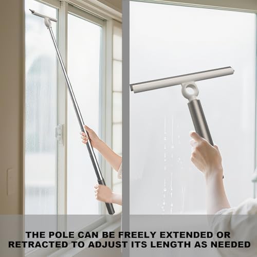 Extendable Shower Squeegee for Glass Doors, Shower Squeegee with 10-Inch Silicone Blade, Telescoping Handle for Windows and Shower Glass, Silver - Image 2