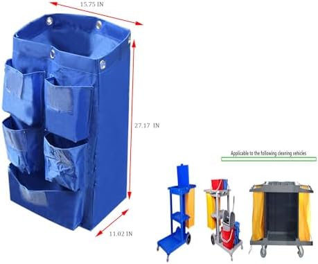 Replacement Janitorial Cart Bag with 5 Pockets,25 Gallon Housekeeping cart Bag High Capacity Waterproof Thickened Commercial Janitorial Cleaning Cart Bag with 6 Brass Grommets (Blue with 5 Pockets) - Image 2