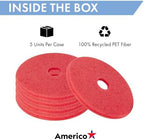Americo Red Buffer Floor Pad, For Light Cleaning and Buffing, 14" Diameter, 3.25" Center Hole, 5 Pads/Case, Made of 100% Recycled Content, USA Made - Image 3