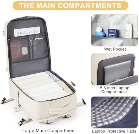 coofay Large Travel Backpack Carry on Flight Approved Mochila De Viaje Personal Item Backpack for Airlines Frontier Airlines Personal Item Bag Large Backpack for Travel Backpacks for Men Women Beige - Image 5