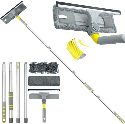JEHONN Window Cleaning Squeegee Kit, 64 inches Tall Professional Shower Glass Washing Equipment, 3 in 1 Wall Cleaner Duster with Extension Pole for Home Indoor Outdoor Mirror Car Windshield by JEHONN
