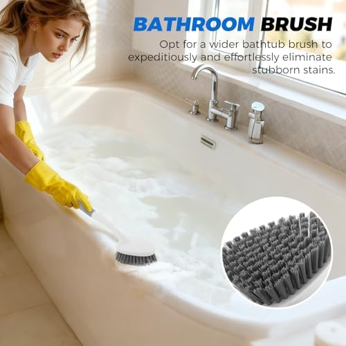 3 Pack Heavy Duty Scrub Brush Set for Household Use, Long Scrub Brush, Handheld Scrub Brush, and Crevice Brush with a Scraper Head for Cleaning Bathroom, Tile, Grout, Tub, Floor, Sink - Image 2