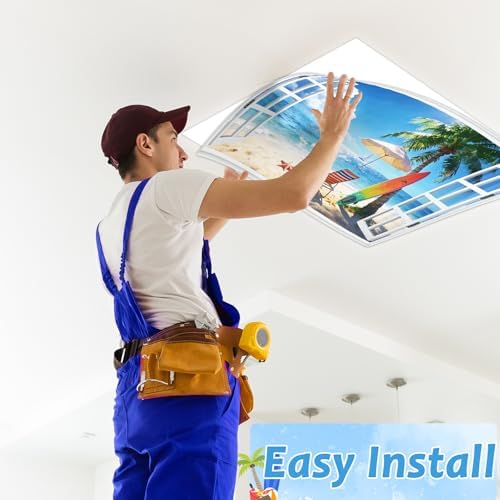 8 Pcs Summer Beach Fluorescent Light Covers for Classroom Ceiling Light 4 x 2 Feet Magnetic Lights Cover Filter Easy Install for Back to School Office Hospital Ceiling Supply (Windows Seascape) - Image 6