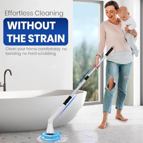 Electric Spin Scrubber – 8-in-1 Cordless Power Scrubber with 8 Brush Heads & Extendable Handle – Rechargeable Cleaning Brush for Bathroom, Shower, Tile, Grout, Tub & Floor - Image 2