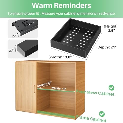 Kitstorack 2Pack Pull out Cabinet Organizer, 21" Deep, Heavy Duty Full-extension Slide out Drawers for Kitchen Cabinet, Roll out Shelf Storage with Nano Adhesive for Pots, Bathroom, Pantry,Home,Black - Image 2