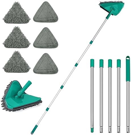JEHONN Wall Cleaner Mop with Long Handle 82 Inches, 3-in-1 Ceiling Cleaning Tool Duster with 6 Replacement Microfiber Chenille Pads for Painted Walls, Baseboard, Window, Floor (Green) by JEHONN