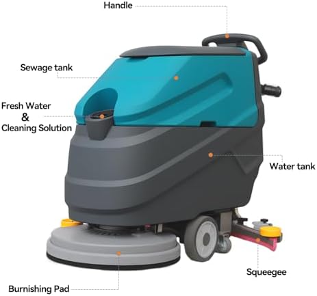 Walk-behind Floor Scrubber Machine, 22" Cleaning Width - Image 2