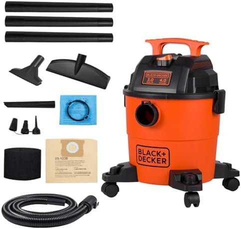 BLACK+DECKER Shop Vacuum Wet and Dry, 4 Gallon 3-in-1 Portable Shop Vac with Accessories, Workshop, Garage, Home and Car Vacuum Cleaner, 3 HP(BDXV18301P-4A) by Unknown