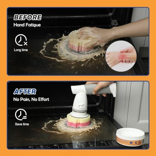 LANMU Electric Scrubber Sponge Wand Compatible with Scrub Daddy/Mommy Sponges, Cordless Power Spin Brush with Comfortable Handle, 5 Replaceable Heads for Cleaning Oven, Stove, Sink, Shower, Bathtub - Image 6