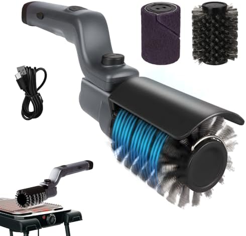 Upgraded Electric Grill Brush, Cordless Rechargeable Grill Cleaning Brush with Adjustable Angle, Stainless Steel Brush Head, 3-Speed Power, 90-Min Runtime, Waterproof Cleaner for BBQ Grates (Gray) by Unknown
