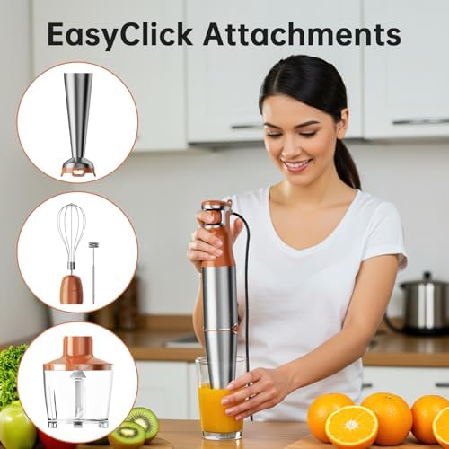Turelar Immersion Blender Handheld Corded Hand Blenders Set 1100W, Trigger Variable Speed 5 in 1 Stick Emulsifier with Chopper, Whisk and Frother for Soup, Baby Food and Smoothies, Orange - Image 5