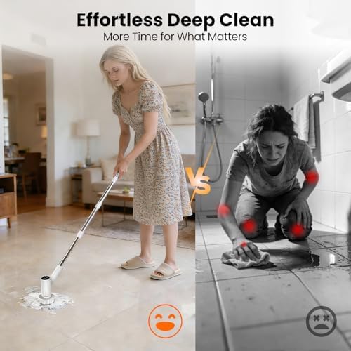 Electric Spin Scrubber – 5-Hour Battery, 6 Brush Heads, No Bending with 47" Extendable Handle, Cordless Power Scrubber for Bathroom Shower Bathtub Tile Kitchen Floor - Image 2
