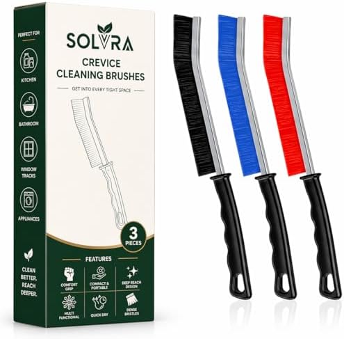 Crevice Cleaning Brush Set 3Pcs Hard Bristle Tools for Narrow Spaces by Solvra