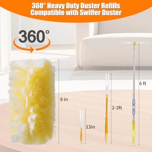 60 Count 360° Heavy Duty Duster Refills Compatible with Swiffer,Large Size-Extra Thick Disposable Electrostatic Feather Duster Refill with 1 Retractable Handle(35-inch Length Fully expanded) - Image 2
