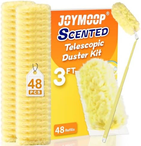 JOYMOOP Scented Telescopic Duster kit, 3FT Extendable Handle (Yellow) + 48 Yellow Refills for Swiffer Feather Duster,Easy Cleaning for Ceilings, Ceiling Fans, Blinds, Vents & Shelves by JOYMOOP