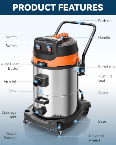 18.5 Gal Industrial Wet Dry Shop Vacuum, 2400W 2-Motors Heavy Duty - Image 6