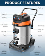 18.5 Gal Industrial Wet Dry Shop Vacuum, 2400W 2-Motors Heavy Duty - Image 6