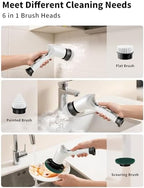 Electric Spin Scrubber, Cordless Household Cleaning Brush with 6 Replaceable Heads, 3 Speeds, LED Display, Lightweight Handheld Power Scrubber for Cleaning Stove/Bowl/Sink/Corner/Tile/Grout-White - Image 6