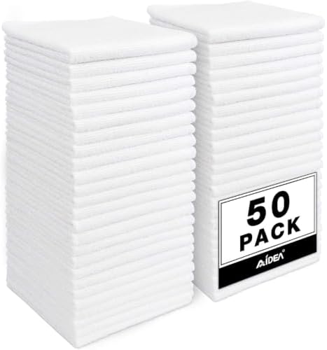 AIDEA White Microfiber Cleaning Cloth, 50PK, Cleaning Rags 11.5"x 11.5" by AIDEAHOME
