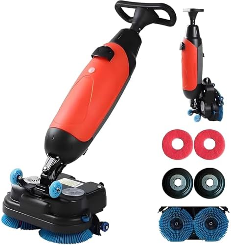 17" Commercial Floor Scrubber Machine with Double Brush Disc Battery-Powered Multi-Functional Floor Buffer Machine 360°Rotation,13000 sqft,360RPM Motor,1-Gal Clean Tank Red by Unknown