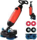 17" Commercial Floor Scrubber Machine with Double Brush Disc Battery-Powered Multi-Functional Floor Buffer Machine 360°Rotation,13000 sqft,360RPM Motor,1-Gal Clean Tank Red by Unknown