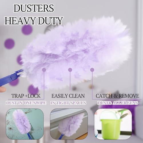 Vesici 100 Pcs Duster Refills Compatible with Swiffer Dusters Bulk Disposable Replacement Thickened with 1 Handle Heavy Duty for Cleaning, Office (Purple) - Image 4