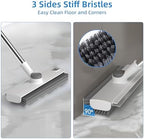 Floor Scrub Brush with Long Handle, 3 in 1 Scrape and Heavy-Duty Stiff Bristle Floor Scrubber Brush Broom with Squeegee and Tweezer for Cleaning White - Image 2