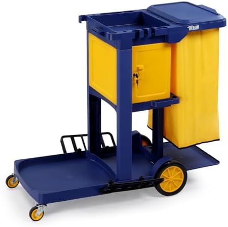 TUFFIOM Multifunctional Janitorial Cart with Key-Locking Cabinet,Cleaning Carts on Wheels,with 15 Gallon Collection Bag,500 lbs Capacity, Yellow&Blue by TUFFIOM