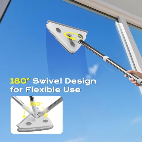 Wall Cleaner Mop with Long Handle, 75-Inch Wall Duster and Baseboard Cleaner Tool, 360° Rotating Triangle Head with 6 Microfiber and Chenille Pads for Walls, Ceilings, Windows and Floors - Image 5