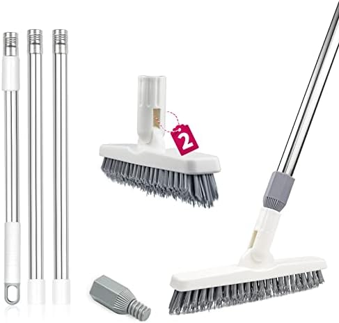 2 Pack Grout Cleaning Brush with Long Handle, Swivel V-Shape Grout Scrub Brush, Extendable Handle for Tile Floors, Bathroom, Shower, Corner by ITTAHO