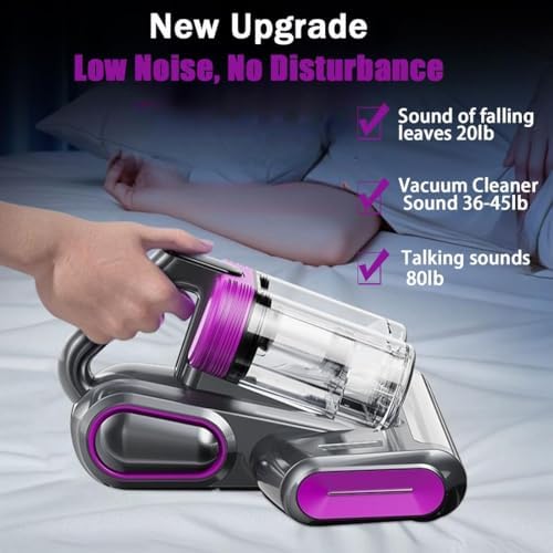 Mattress Vacuum Cleaner, 18Kpa Bed Vacuum Cleaner with 253.7nm UV-C Light & Heating & Ultrasonic Quintuple Tech & 80000 RPM/Min Brushroll Rotation, Widened Suction Port, 500W, Cordless (Purple) - Image 5